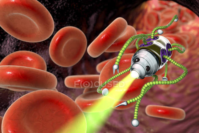 Nanorobot médico en vaso sanguíneo, ilustración digital
. - foto de stock
