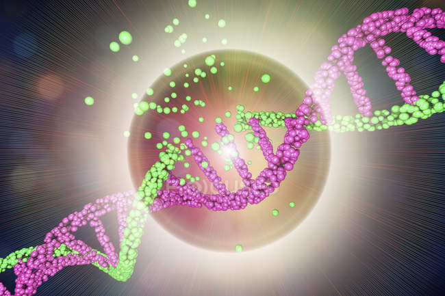 Farbige Dna-Molekülschäden, genetische Störung konzeptionelle Illustration. — Stockfoto
