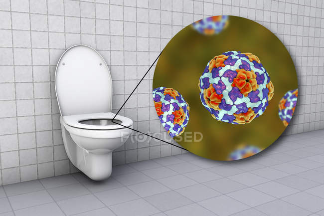 Microbes de toilette sur la surface du siège contaminé, illustration numérique conceptuelle . — Photo de stock
