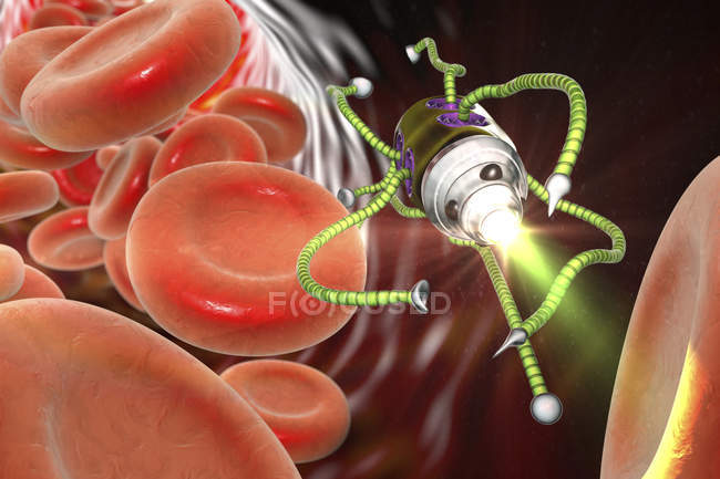 Nanorobot médico en el flujo sanguíneo, ilustración digital
. - foto de stock