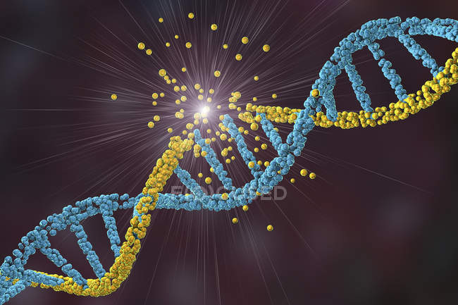 Deoxyribonucleic acid damage, digital illustration with concept of disease, genetic disorder and genetic engineering. — Stock Photo