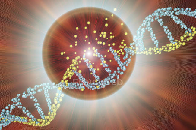 Dano do ácido desoxirribonucleico, ilustração digital com conceito de doença, desordem genética e engenharia genética . — Fotografia de Stock