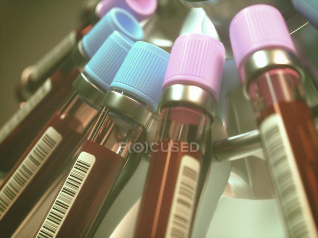 Centrifugar muestras de sangre con códigos de barras, ilustración digital
. - foto de stock
