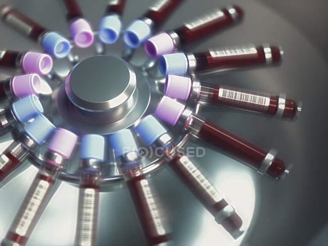 Centrifuging blood samples with motion blur, digital illustration. — Stock Photo