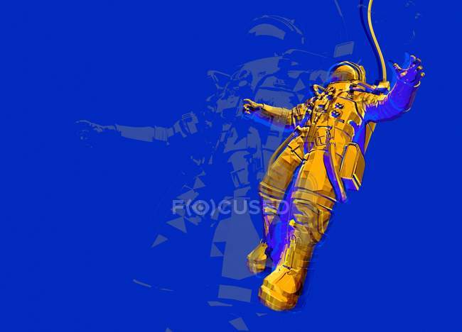Жовтий астронавт в космічному костюмі, абстрактна цифрова ілюстрація . — стокове фото