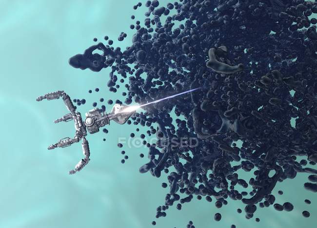 Nanobot greift Virus an, konzeptionelle digitale Illustration. — Stockfoto