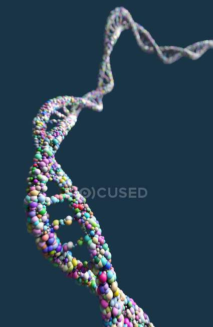 ДНК ланцюг на синьому фоні, цифрова ілюстрація . — стокове фото