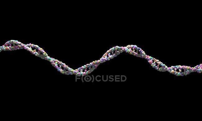 Filo di DNA sullo sfondo nero, illustrazione digitale . — Foto stock
