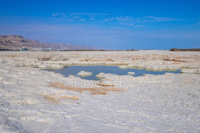 Formazioni saline causate dall'evaporazione dell'acqua sulla riva del Mar Morto, Israele . — Foto stock
