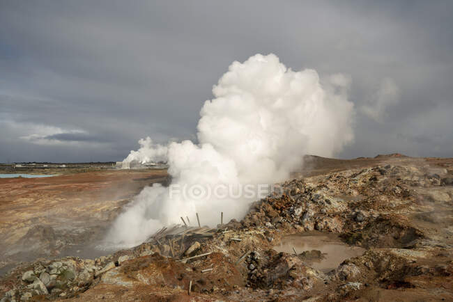 Agua caliente geotérmica al vapor, Hveragerdi, Islandia. - foto de stock