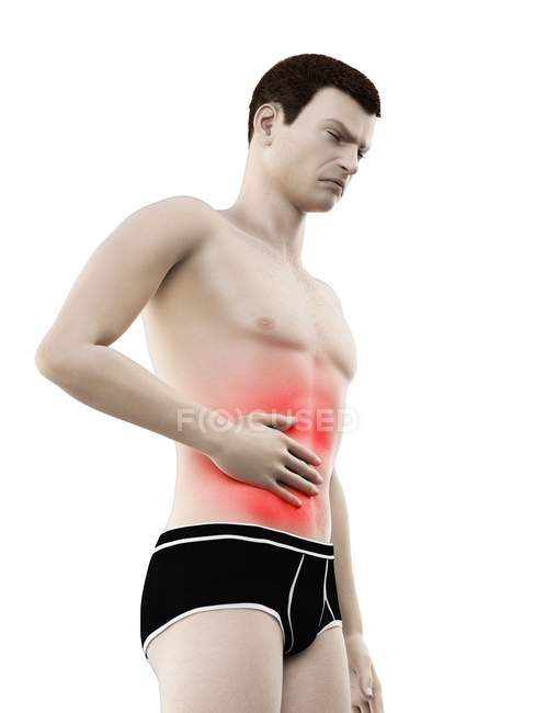 Corps masculin abstrait avec douleurs abdominales, illustration numérique conceptuelle . — Photo de stock