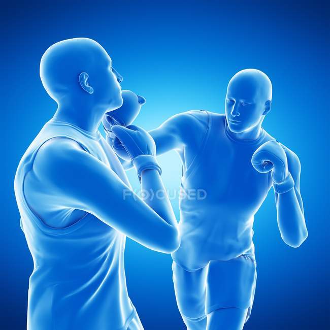 Illustration numérique 3D de deux hommes abstraits boxe sur fond bleu . — Photo de stock