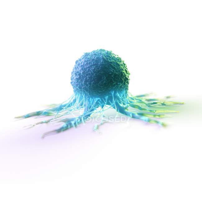 Abstract blue colored cancer cell on white background, digital illustration. — Stock Photo