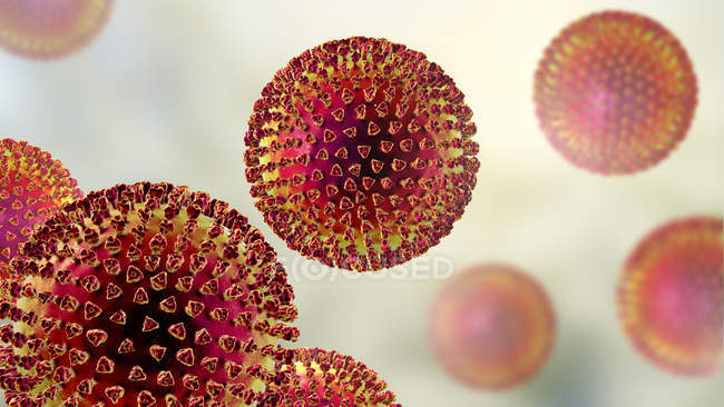 Abstrakte Gruppe von Viruspartikeln, Computerillustration. — Stockfoto