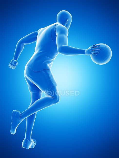 Abstrakter Basketballspieler mit Ballsilhouette während des Spiels, digitale Illustration. — Stockfoto