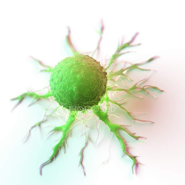 Abstrakt grün gefärbte Krebszelle auf weißem Hintergrund, digitale Illustration. — Stockfoto