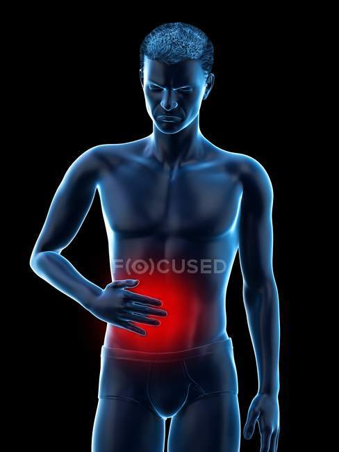 Abstrakter männlicher Körper mit Bauchschmerzen, konzeptionelle digitale Illustration. — Stockfoto
