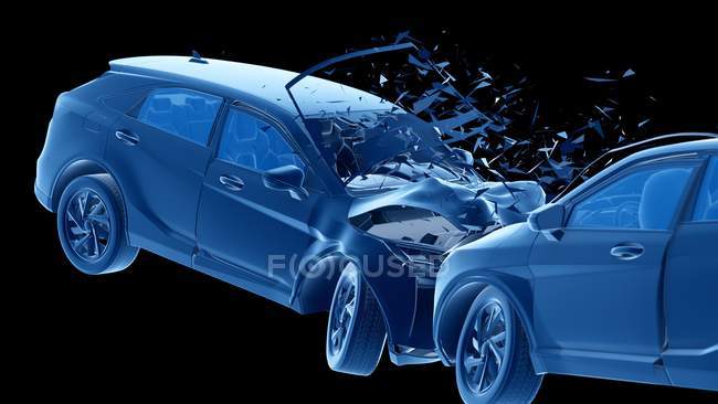 Dangerous of head-on car crash, digital illustration. — Stock Photo