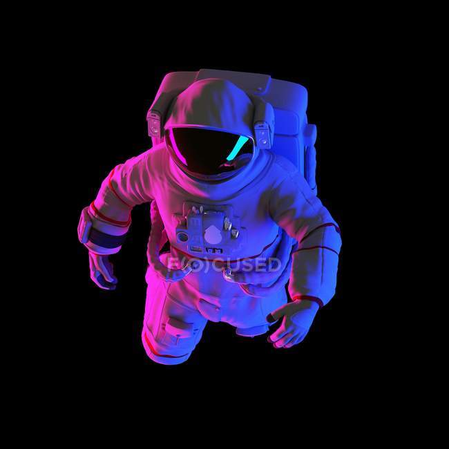 Астронавт плаває на чорному тлі, комп'ютерна ілюстрація . — стокове фото