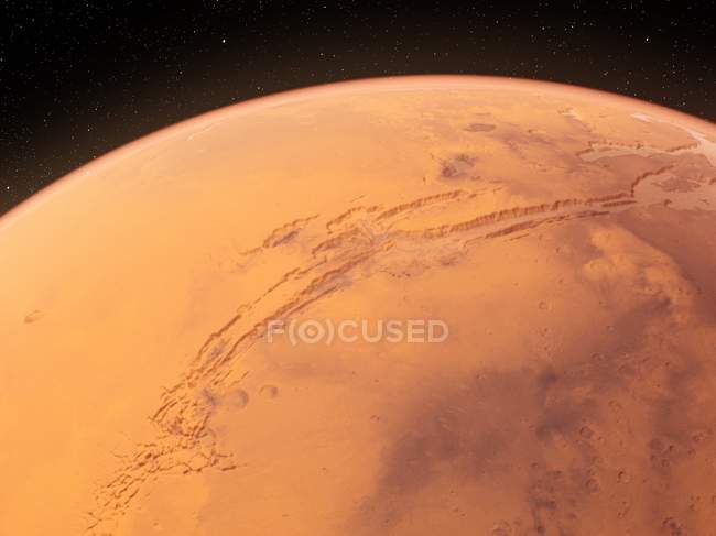 Valles Marineris sistema de cañones en la superficie de Marte desde el espacio, ilustración digital . - foto de stock