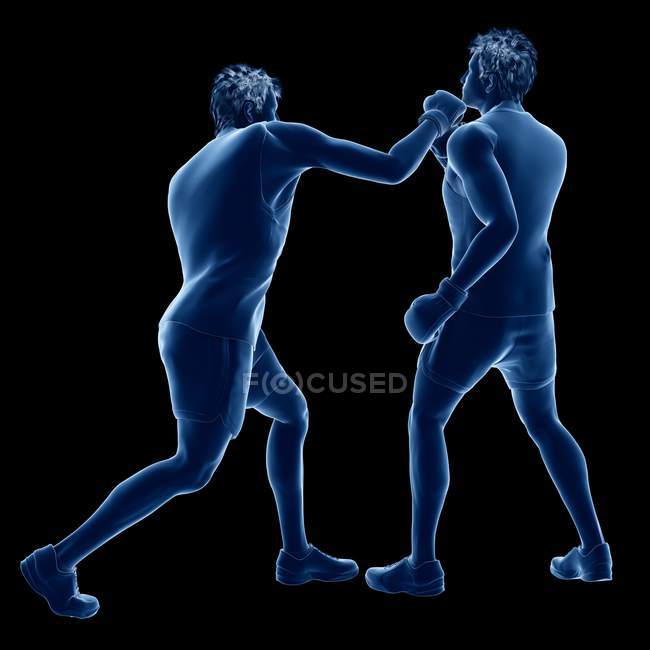 Illustration numérique 3D de deux hommes abstraits boxe sur fond noir . — Photo de stock
