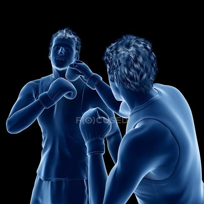 3D digitale Illustration von zwei abstrakten Männern, die auf schwarzem Hintergrund boxen. — Stockfoto