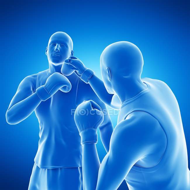 3d ilustración digital de dos hombres abstractos boxeo sobre fondo azul . - foto de stock