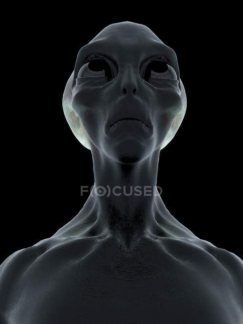 Серая голова инопланетянина на черном фоне, цифровая иллюстрация
. — стоковое фото