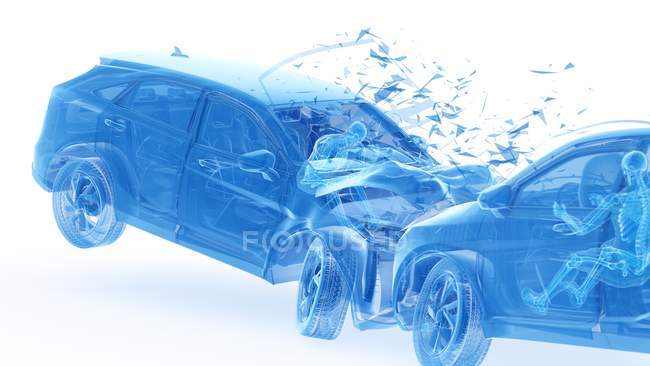 Raio-X ilustração do risco de lesão enquanto head-on acidente de carro, arte digital
. — Fotografia de Stock