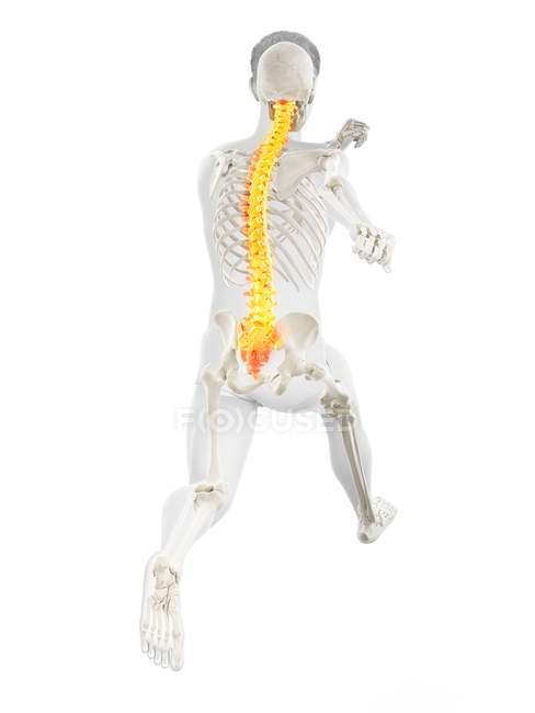 Rückansicht des männlichen Läuferkörpers mit Rückenschmerzen in Aktion, konzeptionelle Illustration. — Stockfoto