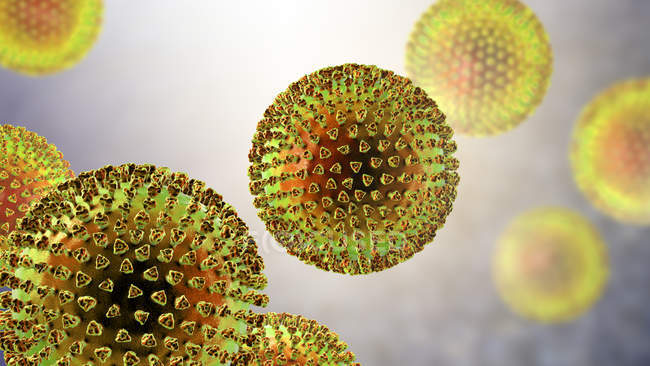 Abstrakte Gruppe von Viruspartikeln, Computerillustration. — Stockfoto