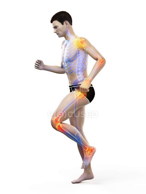 Silhouette of male jogger having joint pain, conceptual illustration. — Stock Photo