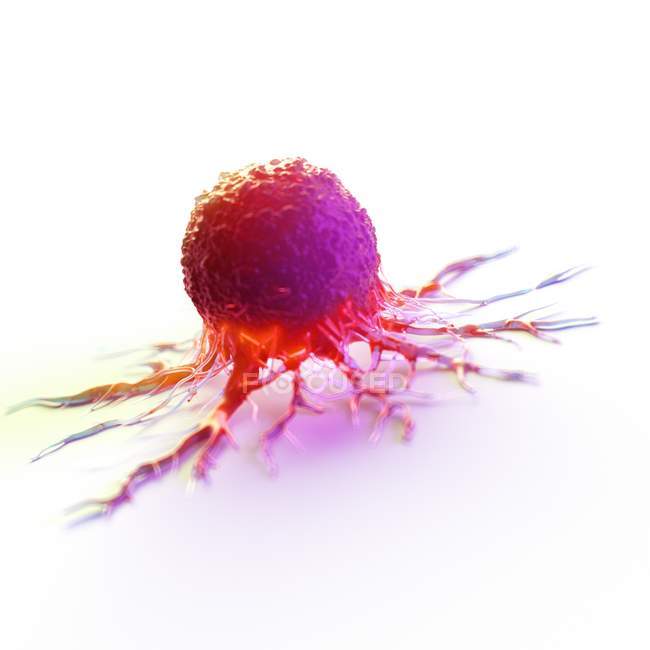 Abstrakte rot gefärbte Krebszelle auf weißem Hintergrund, digitale Illustration. — Stockfoto
