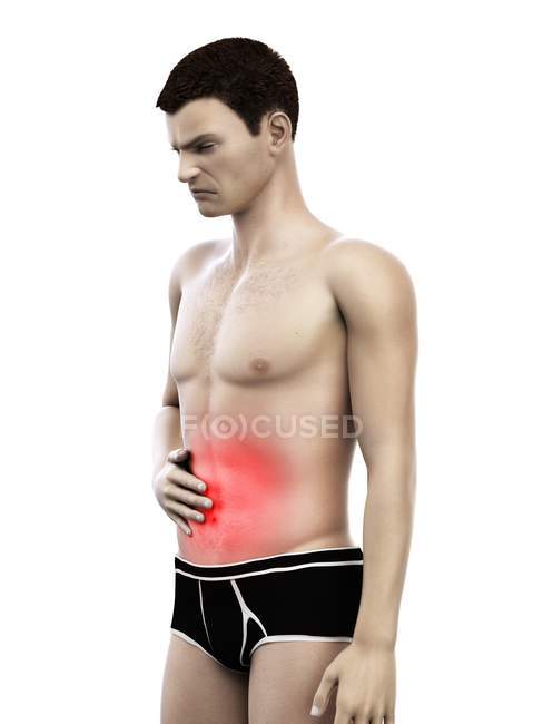 Corpo maschile astratto con dolore addominale, illustrazione digitale concettuale . — Foto stock