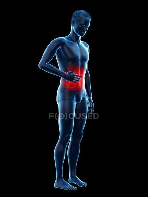 Corpo maschile astratto con dolore addominale, illustrazione digitale concettuale . — Foto stock