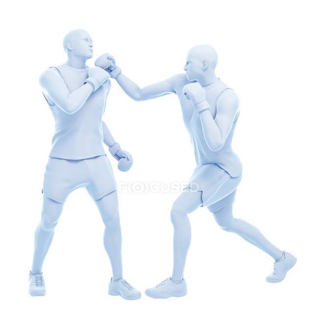 3d ilustración digital de dos hombres abstractos boxeo sobre fondo blanco . - foto de stock