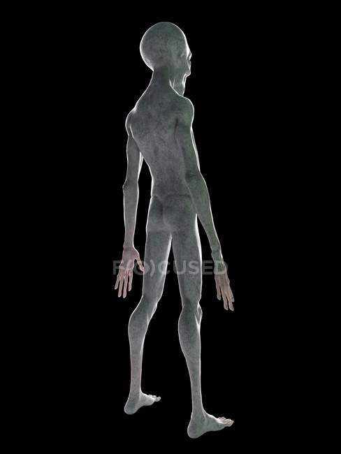 Grey alien on black background, digital illustration. — Stock Photo
