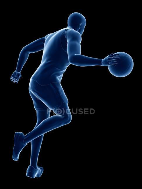 Jogador de basquete abstrato com silhueta de bola enquanto jogo, ilustração digital . — Fotografia de Stock