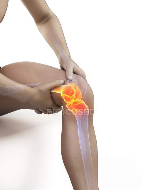 Cuerpo masculino abstracto con dolor visible de rodilla, ilustración digital . - foto de stock