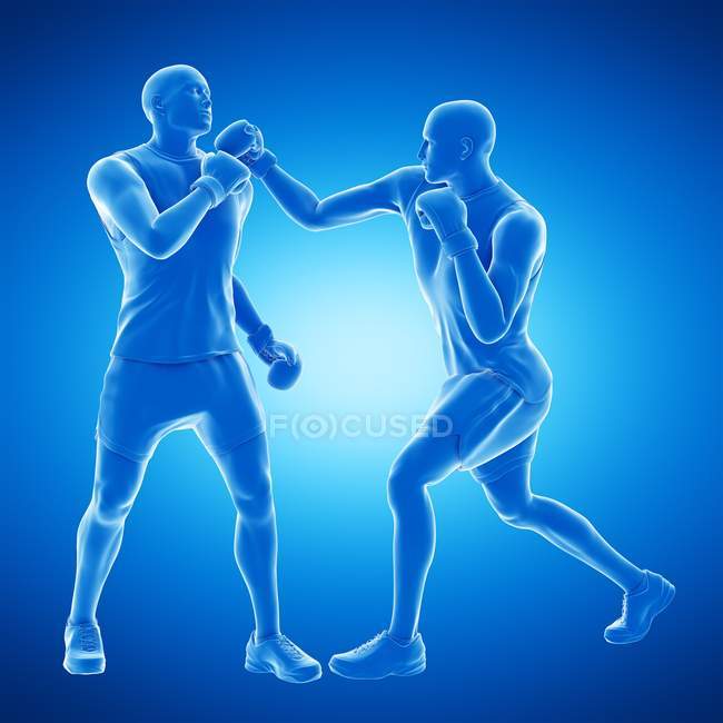 3d digital illustration of two abstract men boxing on blue background. — Stock Photo