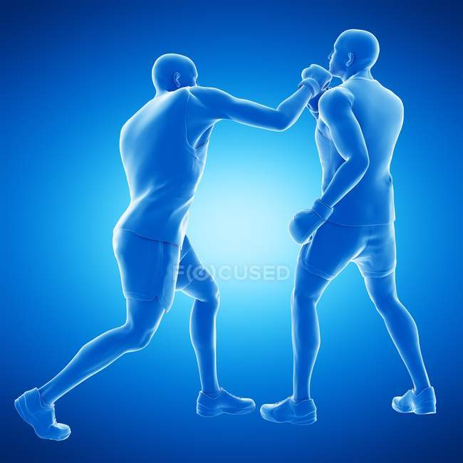 3d ilustración digital de dos hombres abstractos boxeo sobre fondo azul . - foto de stock