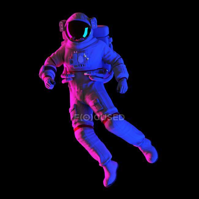 Astronauta galleggiante su sfondo nero, illustrazione del computer . — Foto stock
