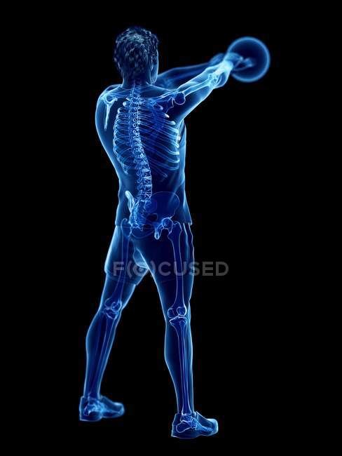 Huesos esqueléticos del hombre haciendo entrenamiento de kettlebell, ilustración digital conceptual . - foto de stock