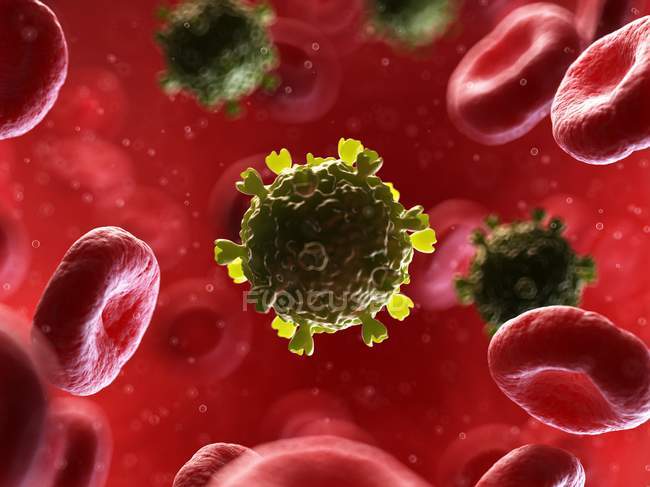 Virus dans le sang humain, illustration par ordinateur
. — Photo de stock