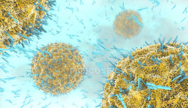 Illustration 3D d'anticorps attaquant des particules virales
. — Photo de stock