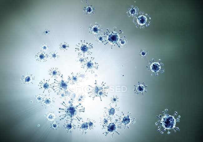 Partículas de vírus com receptores, ilustração digital . — Fotografia de Stock
