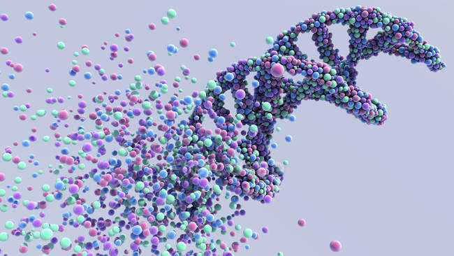 Molécula de ADN desintegradora, ilustración digital . - foto de stock