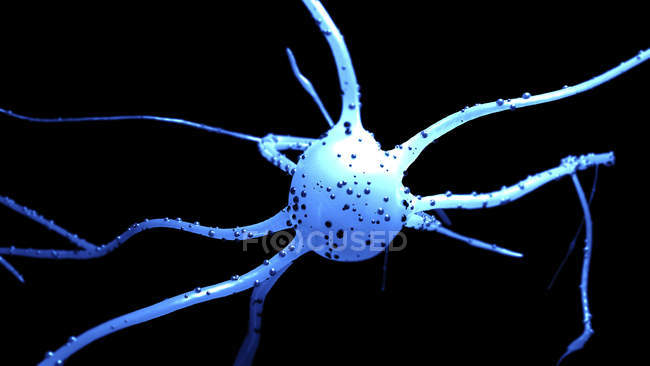 Nerve cell on black background, digital illustration. — Stock Photo