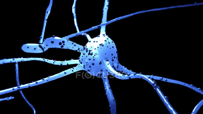 Nervenzelle auf schwarzem Hintergrund, digitale Illustration. — Stockfoto