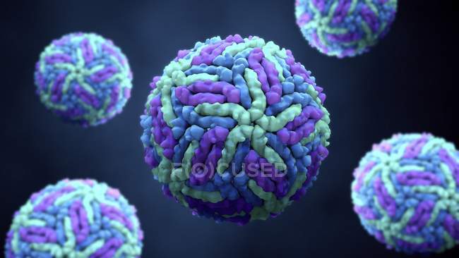 Zika vírus partículas azuis, ilustração digital . — Fotografia de Stock